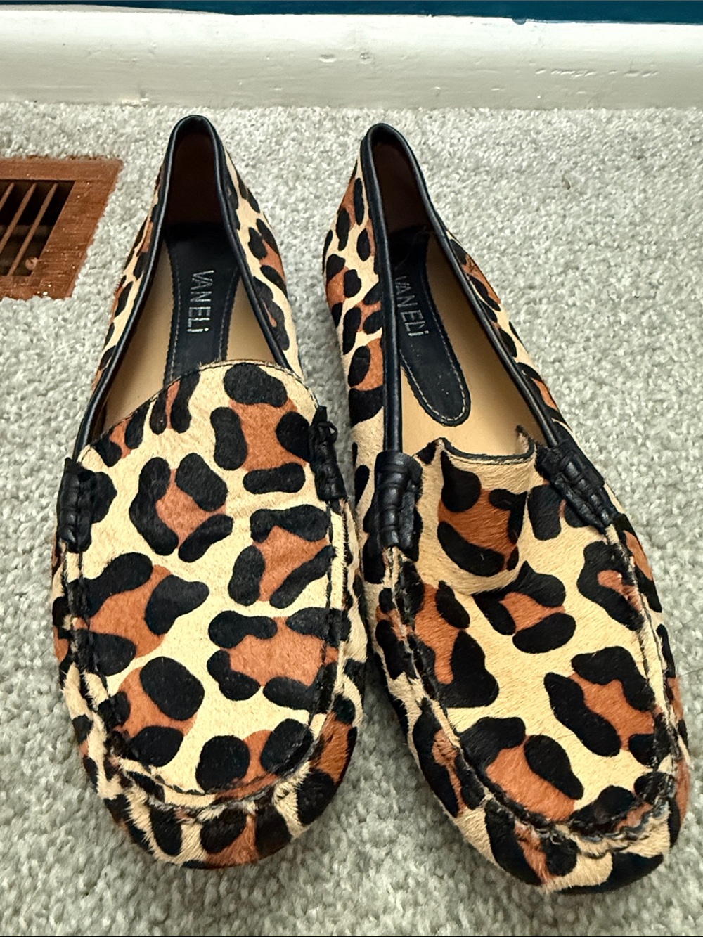 Vaneli Leopard-Print Slip-On Driving Loafers in Tan and Black